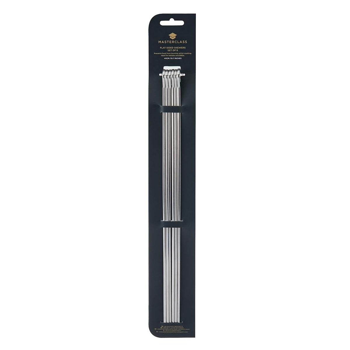 MasterClass Stainless Steel Flat-Sided BBQ Skewers 400 mm Set of 6 Silver Oven & Dishwasher Safe - Image 3