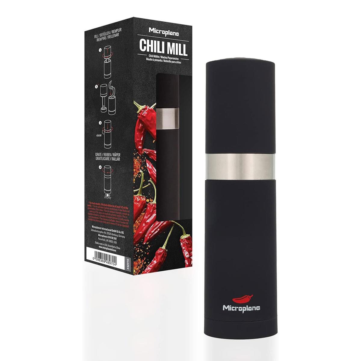 Microplane Chili Mill Dried Chili Pepper Grinder Specialty Series Black Stainless Steel 21 cm