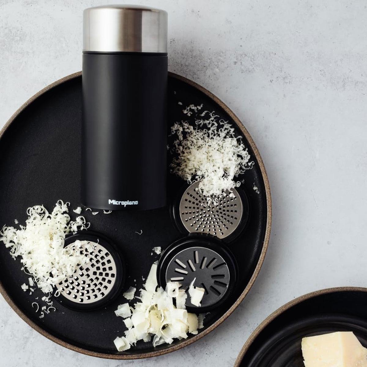 Microplane Universal Mill Grater Stainless Steel 3 Interchangeable Blades Black with Lid - Image 2