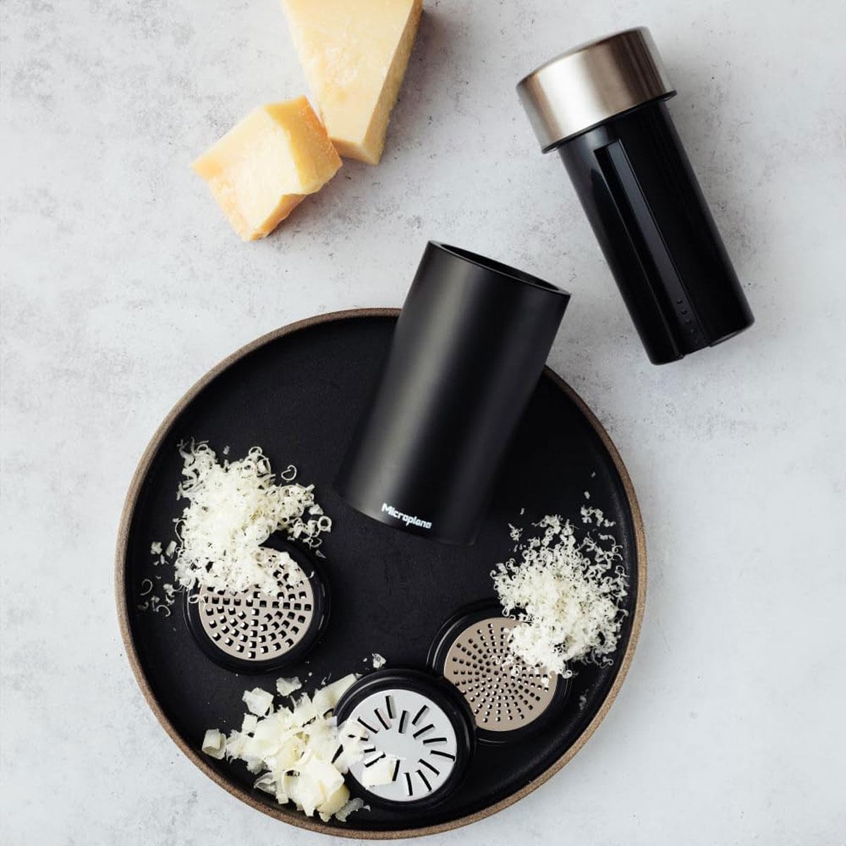 Microplane Universal Mill Grater Stainless Steel 3 Interchangeable Blades Black with Lid - Image 3