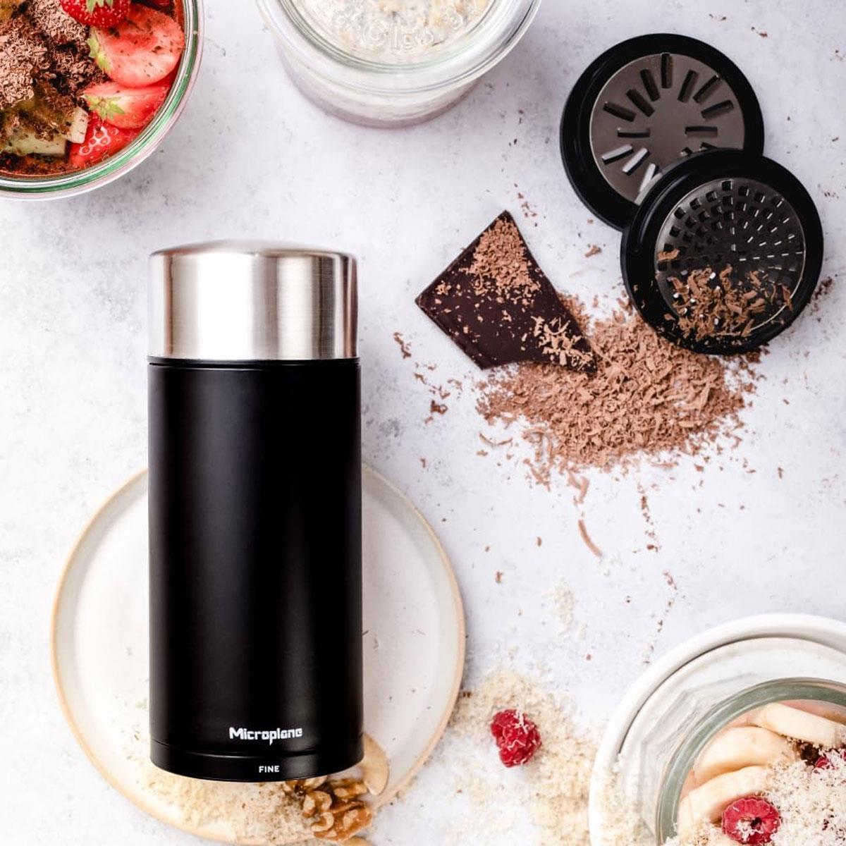 Microplane Universal Mill Grater Stainless Steel 3 Interchangeable Blades Black with Lid - Image 4