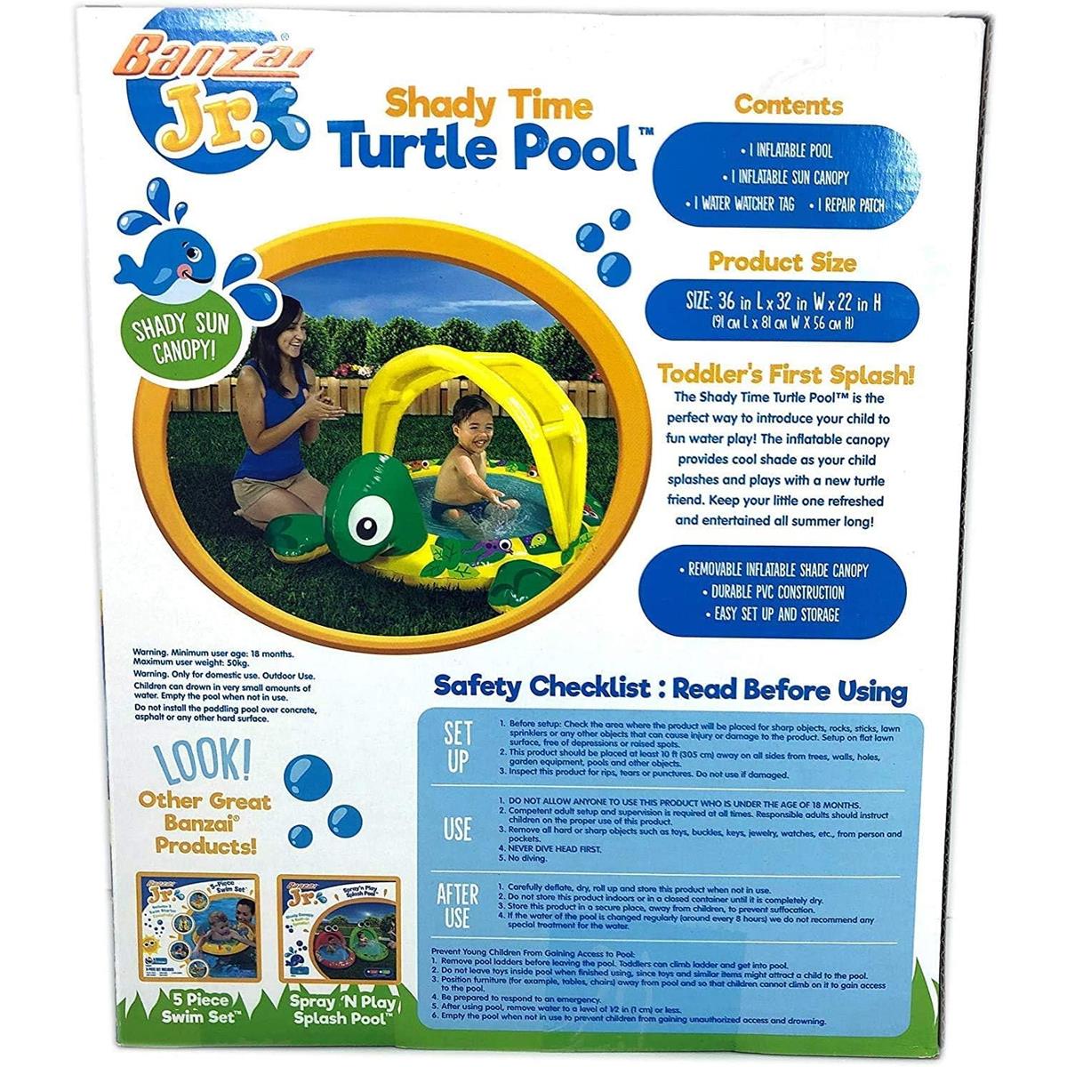 Banzai Inflatable Toddler Pool Shady Time Turtle PVC With Sun Canopy Multicolor - Image 2