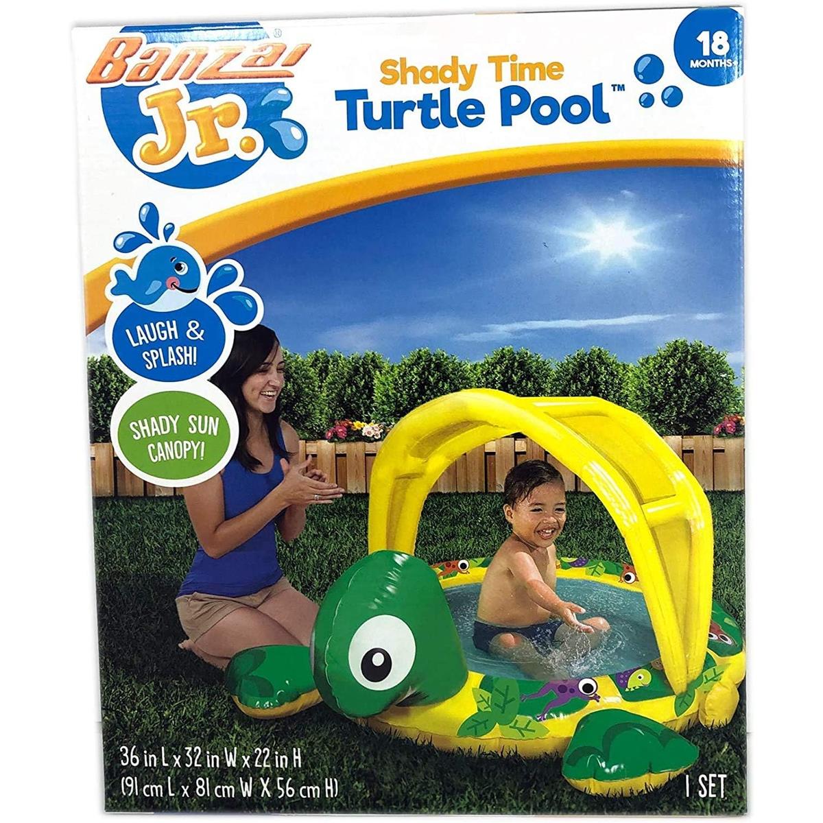 Banzai Inflatable Toddler Pool Shady Time Turtle PVC With Sun Canopy Multicolor - Image 5