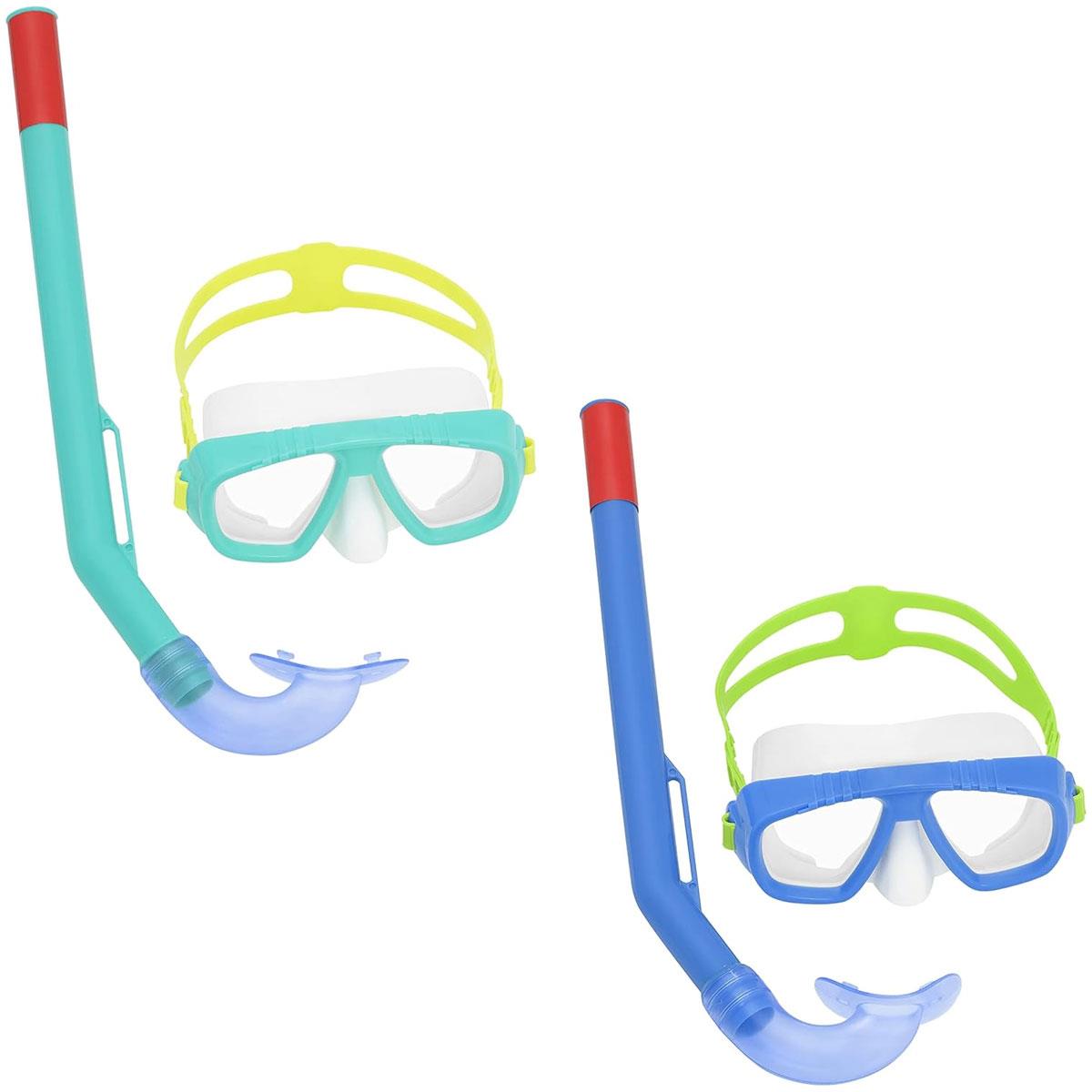 Bestway Aqua Champ Essential Kids Snorkel Mask Set with Dual Polycarbonate Lenses Adjustable Strap Assorted Colours 3+ Years