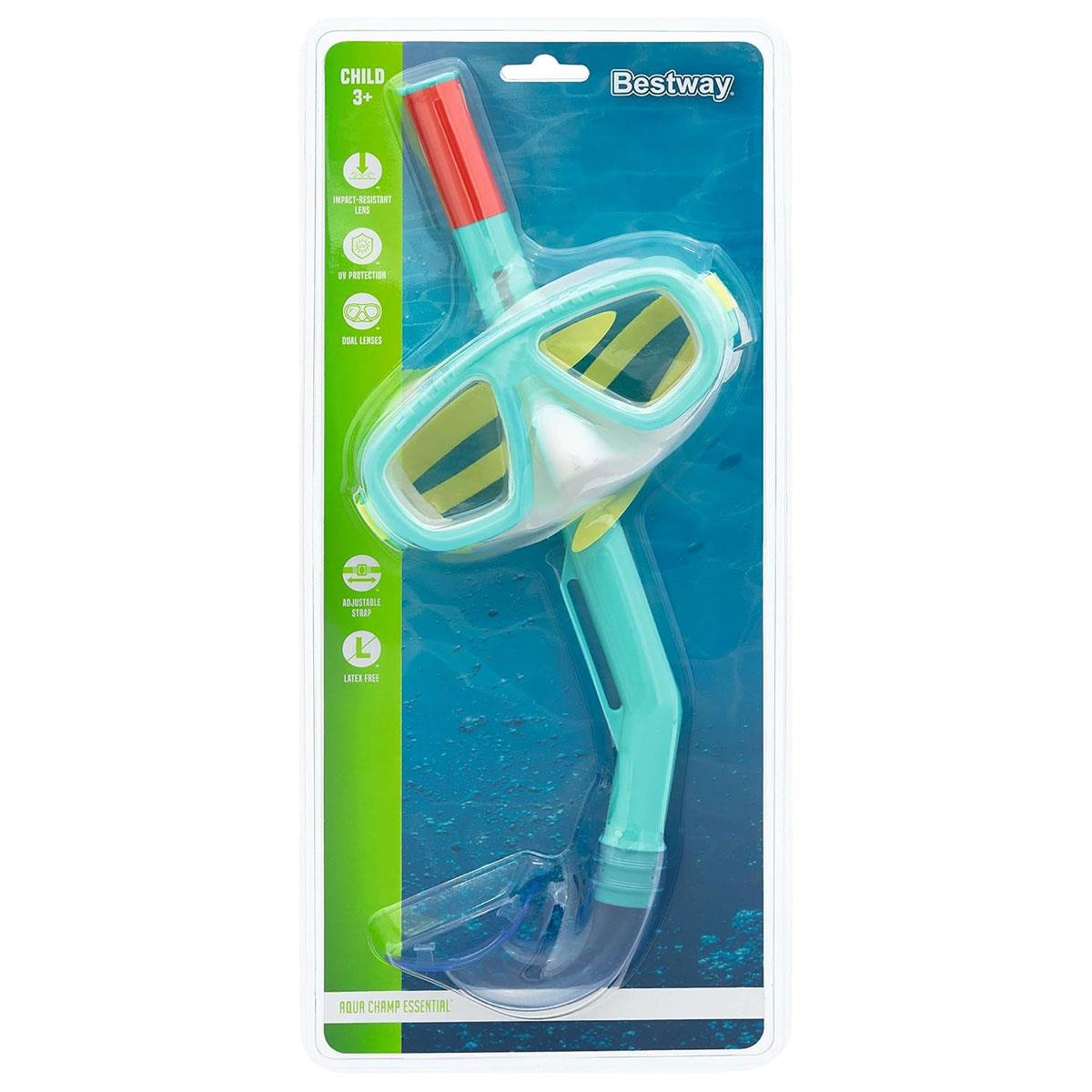 Bestway Aqua Champ Essential Kids Snorkel Mask Set with Dual Polycarbonate Lenses Adjustable Strap Assorted Colours 3+ Years - Image 3