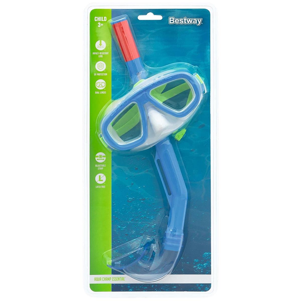 Bestway Aqua Champ Essential Kids Snorkel Mask Set with Dual Polycarbonate Lenses Adjustable Strap Assorted Colours 3+ Years - Image 4