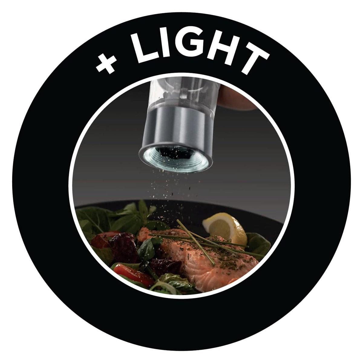 Russell Hobbs Electric Salt & Pepper Mill Set 2-Piece Stainless Steel Adjustable Ceramic Grinder LED Light Silver - Image 3
