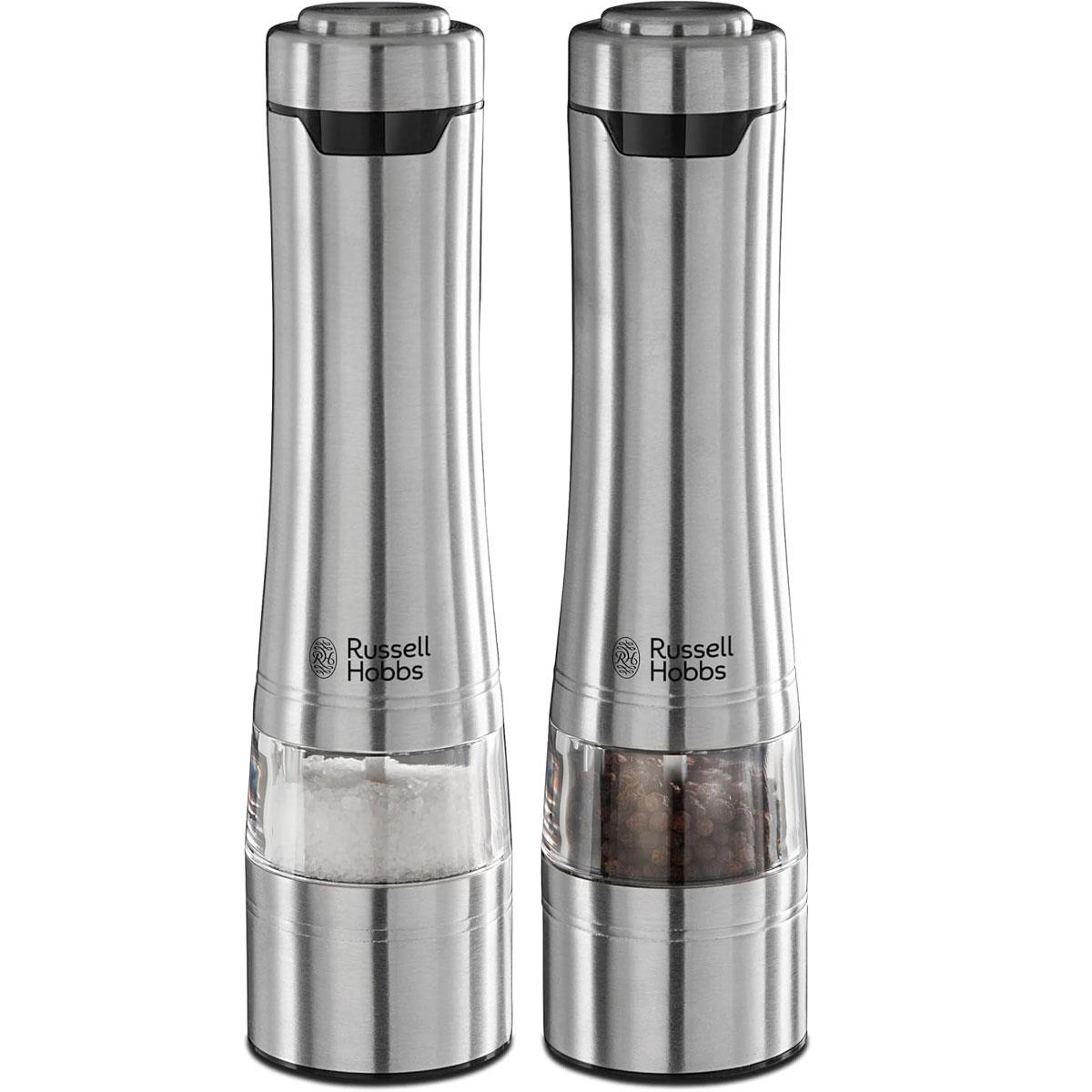 Russell Hobbs Electric Salt & Pepper Mill Set 2-Piece Stainless Steel Adjustable Ceramic Grinder LED Light Silver - Image 7