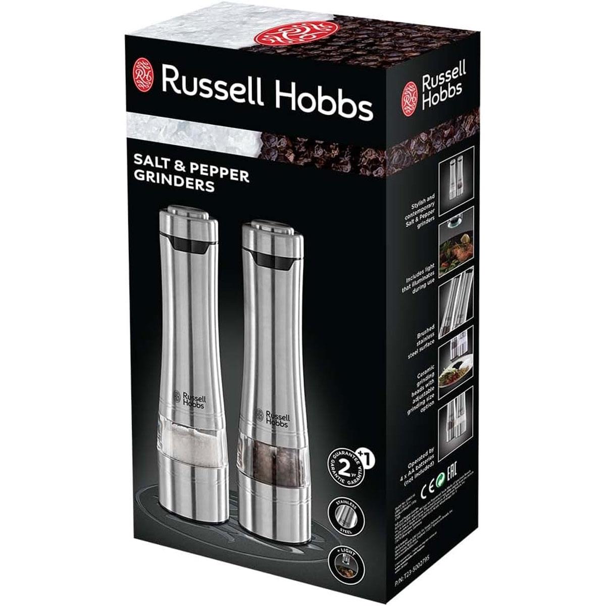 Russell Hobbs Electric Salt & Pepper Mill Set 2-Piece Stainless Steel Adjustable Ceramic Grinder LED Light Silver - Image 8