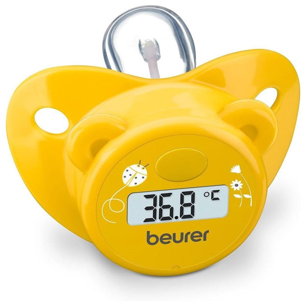 Beurer BY 20 Baby Pacifier Thermometer Digital Oral Thermometer Waterproof ±0.1°C Accuracy Yellow Protective Cap