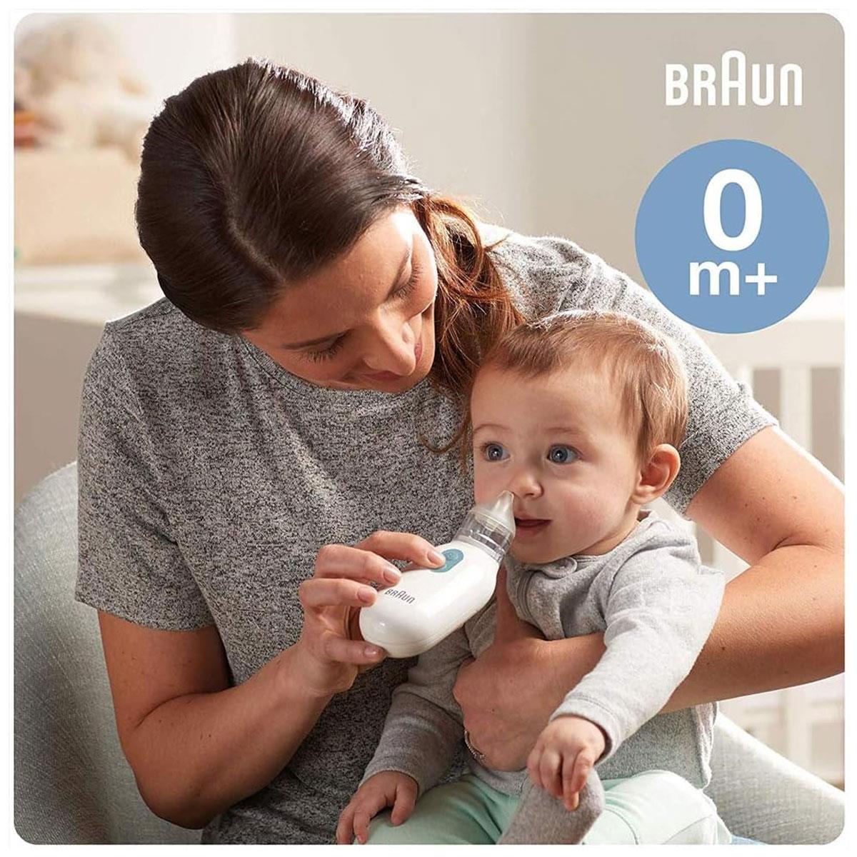 Braun Nasal Aspirator 1 Electric Baby Nose Cleaner 2 Suction Levels 2 Nose Tips BPA-Free White with 2 AA Batteries - Image 4
