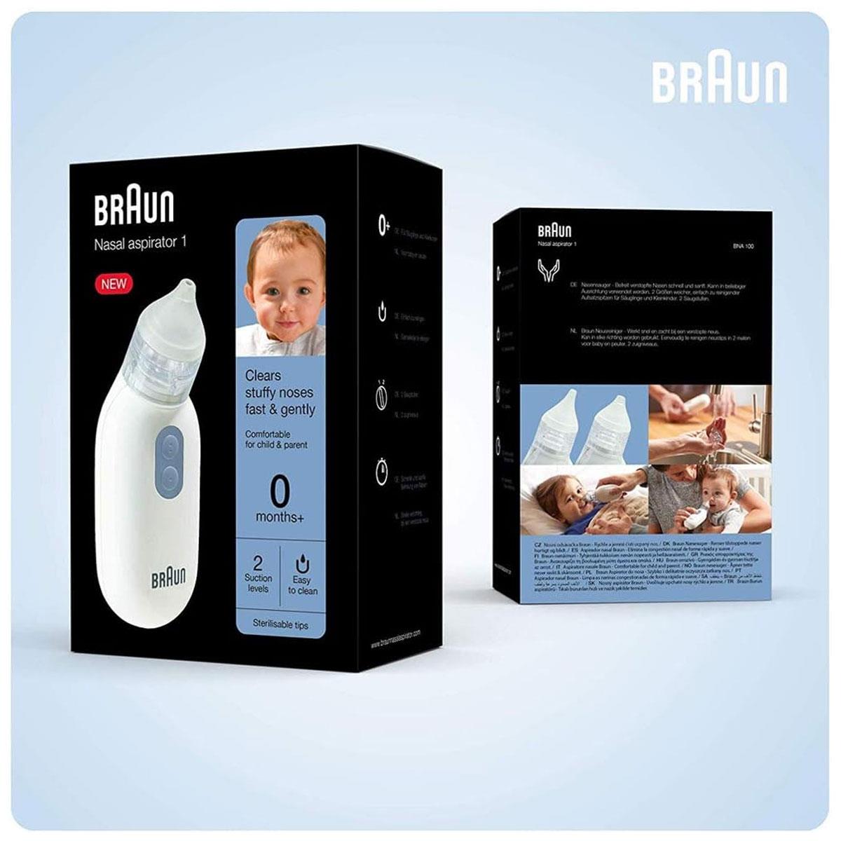 Braun Nasal Aspirator 1 Electric Baby Nose Cleaner 2 Suction Levels 2 Nose Tips BPA-Free White with 2 AA Batteries - Image 8