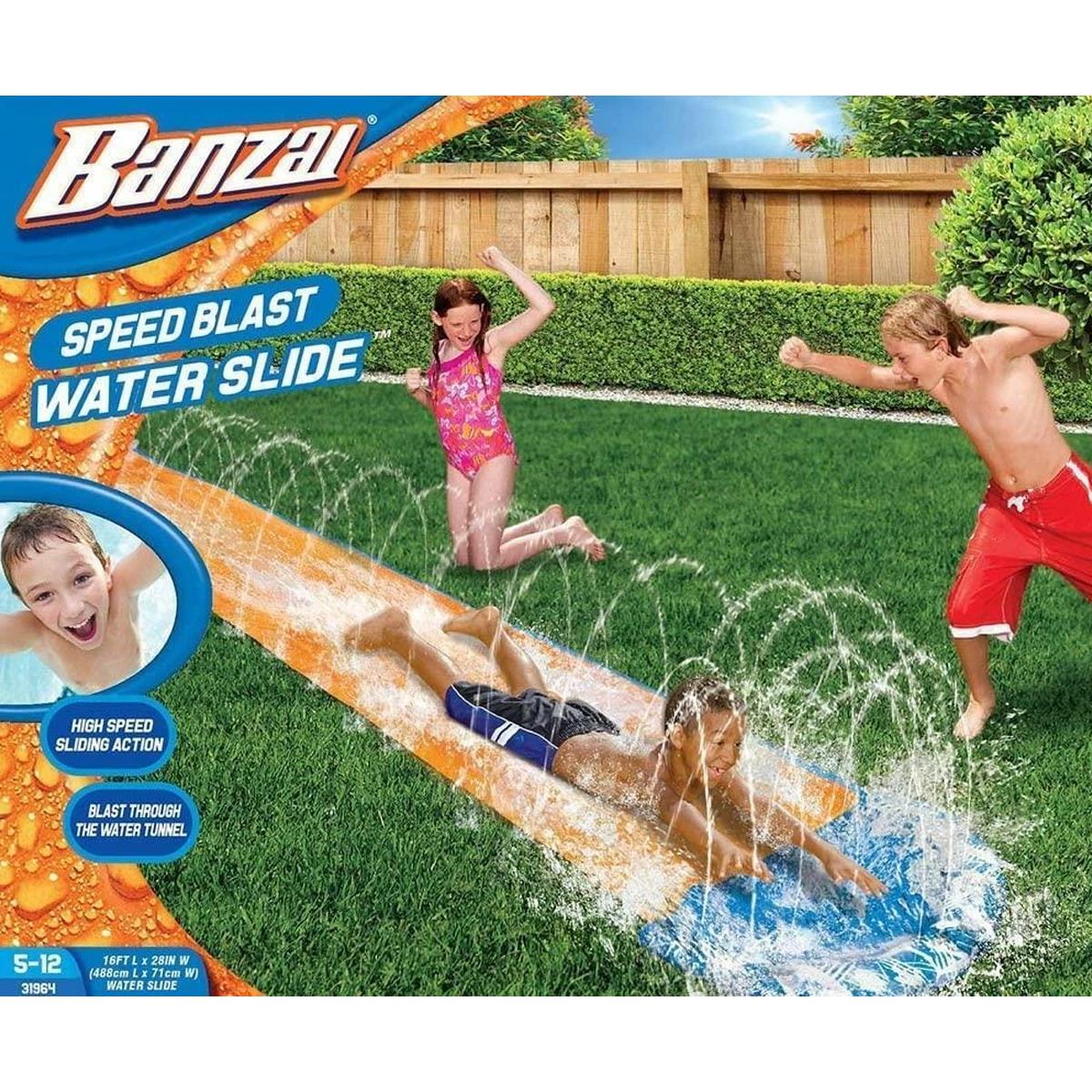 BANZAI Inflatable Water Slide Mat With Water Jet 488 x 71 Cm Blue Garden Hose Outdoor Slip Slide For Kids Ages 5–12 - Image 6