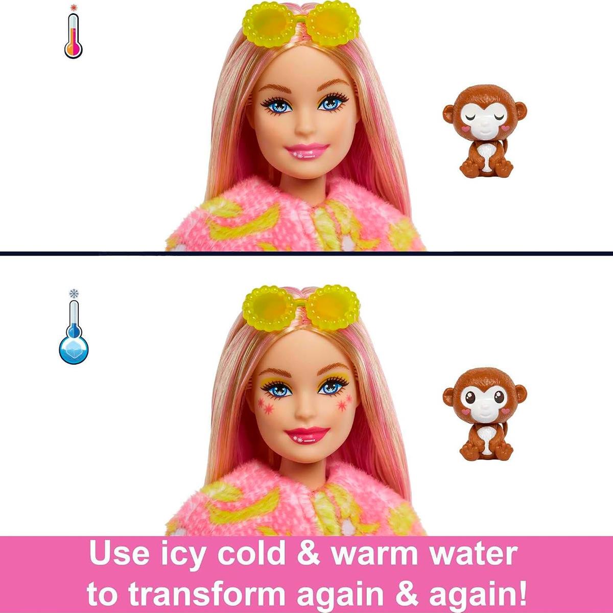 Barbie Cutie Reveal Jungle Series Monkey Doll 10 Surprises With Color Change Rainbow Hair And Mini Pet Ages 3+ - Image 3