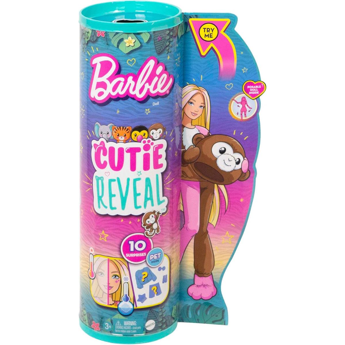 Barbie Cutie Reveal Jungle Series Monkey Doll 10 Surprises With Color Change Rainbow Hair And Mini Pet Ages 3+ - Image 4