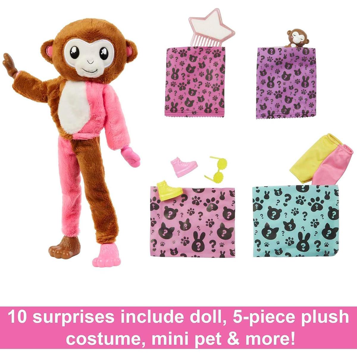 Barbie Cutie Reveal Jungle Series Monkey Doll 10 Surprises With Color Change Rainbow Hair And Mini Pet Ages 3+ - Image 5
