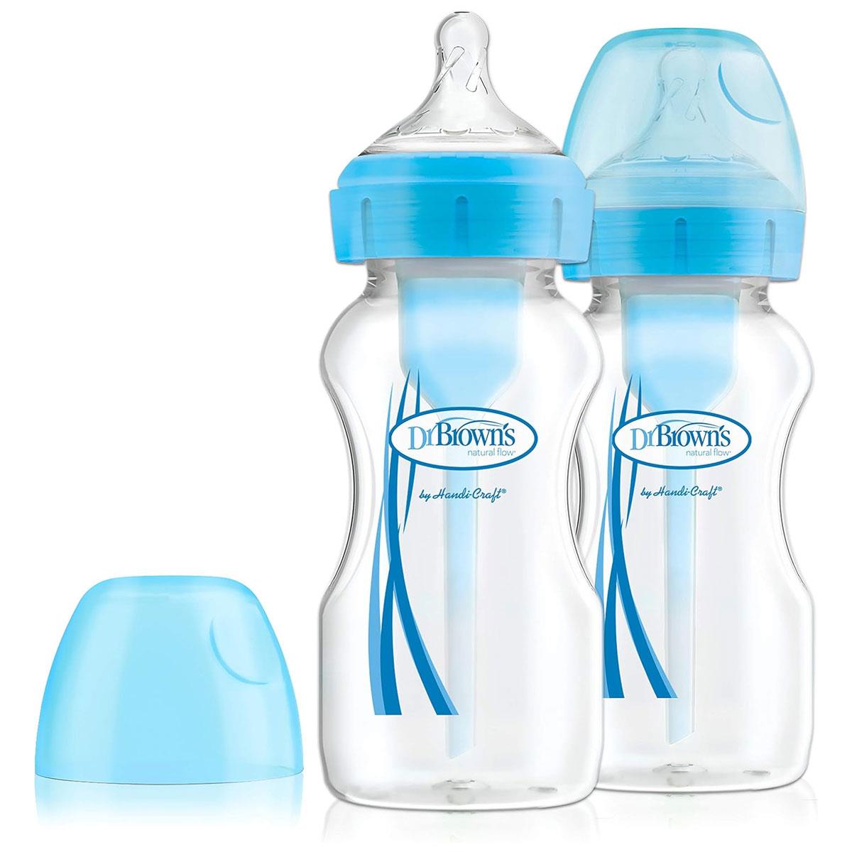 Dr Brown Options+ Anti-Colic Baby Bottle Wide-Neck 270ml Medium Flow Blue Pack of 2