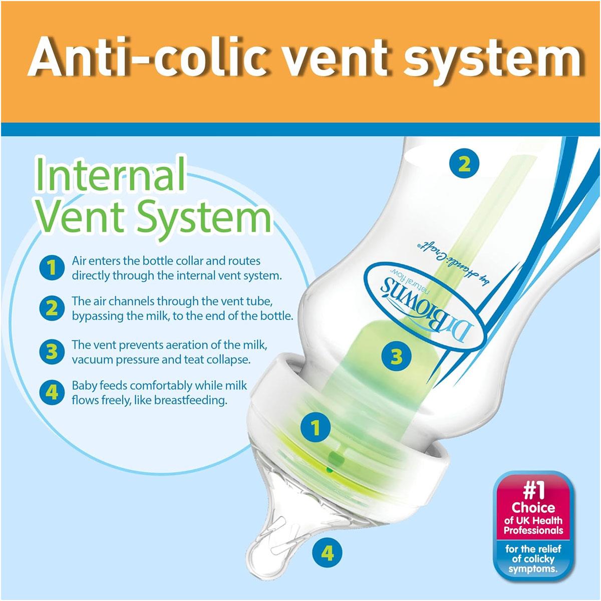 Dr Brown Options+ Anti-Colic Baby Bottle Wide-Neck 270ml Medium Flow Blue Pack of 2 - Image 2