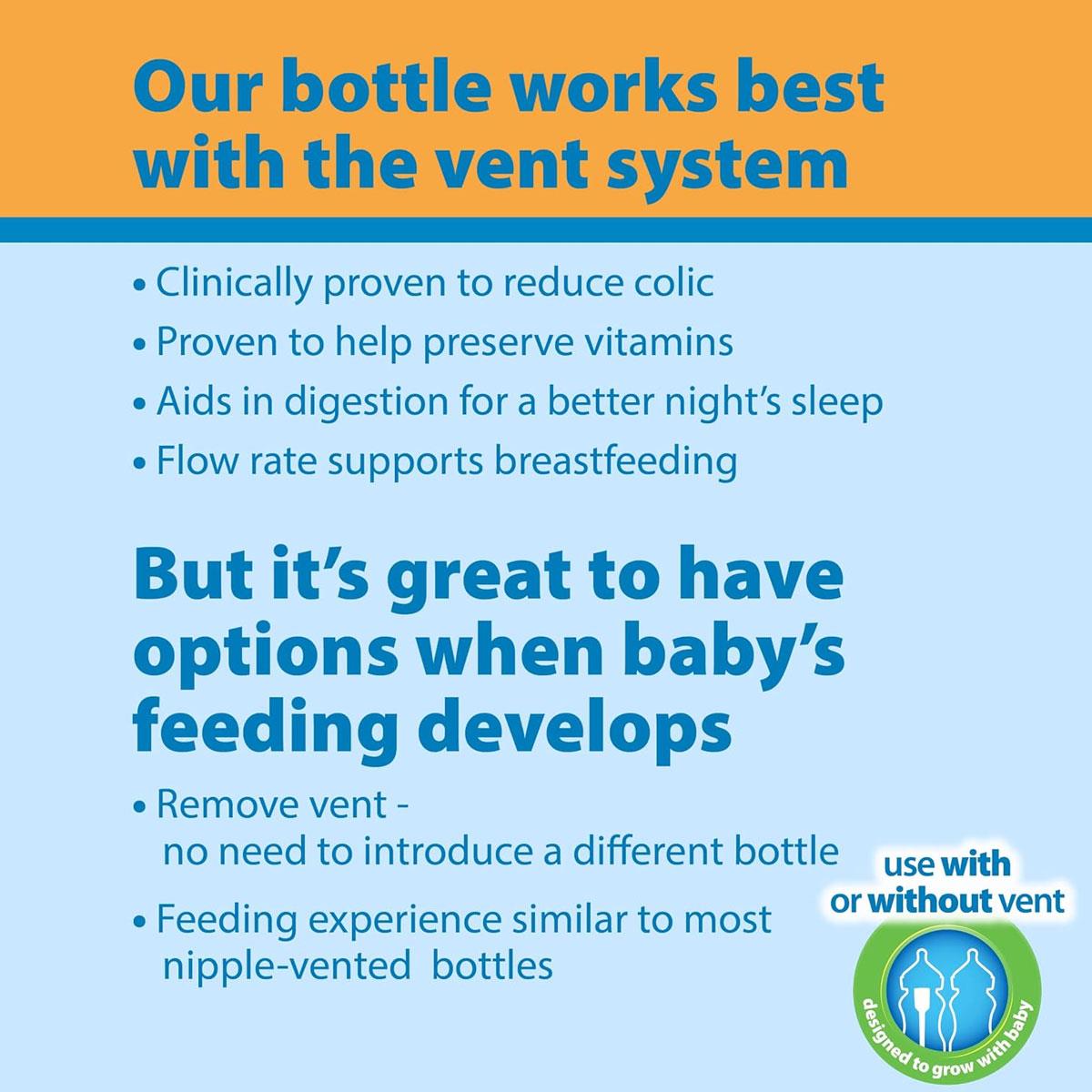 Dr Brown Options+ Anti-Colic Baby Bottle Wide-Neck 270ml Medium Flow Blue Pack of 2 - Image 4