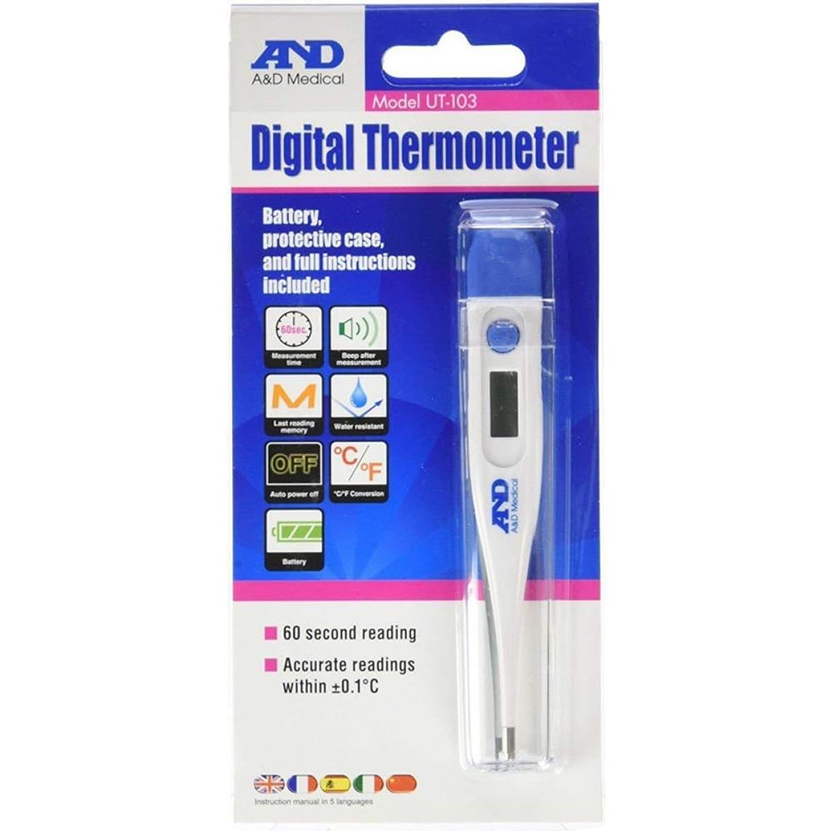 A&D Medical Digital Fever Thermometer White/Blue, Oral, Underarm And Rectal, °C/°F, Waterproof - Image 3