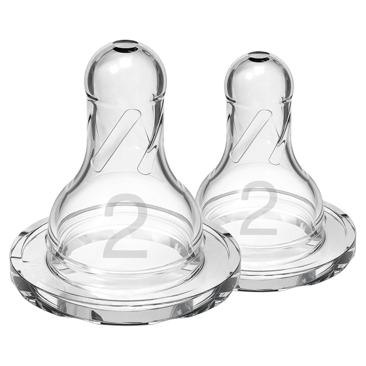 Dr Brown Options Narrow Neck Baby Bottle Teat Level 2 Medium Flow Silicone 3 Months+ Pack of 2 Transparent