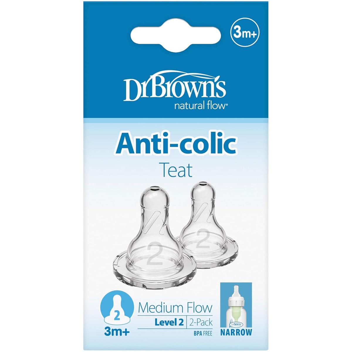 Dr Brown Options Narrow Neck Baby Bottle Teat Level 2 Medium Flow Silicone 3 Months+ Pack of 2 Transparent - Image 5