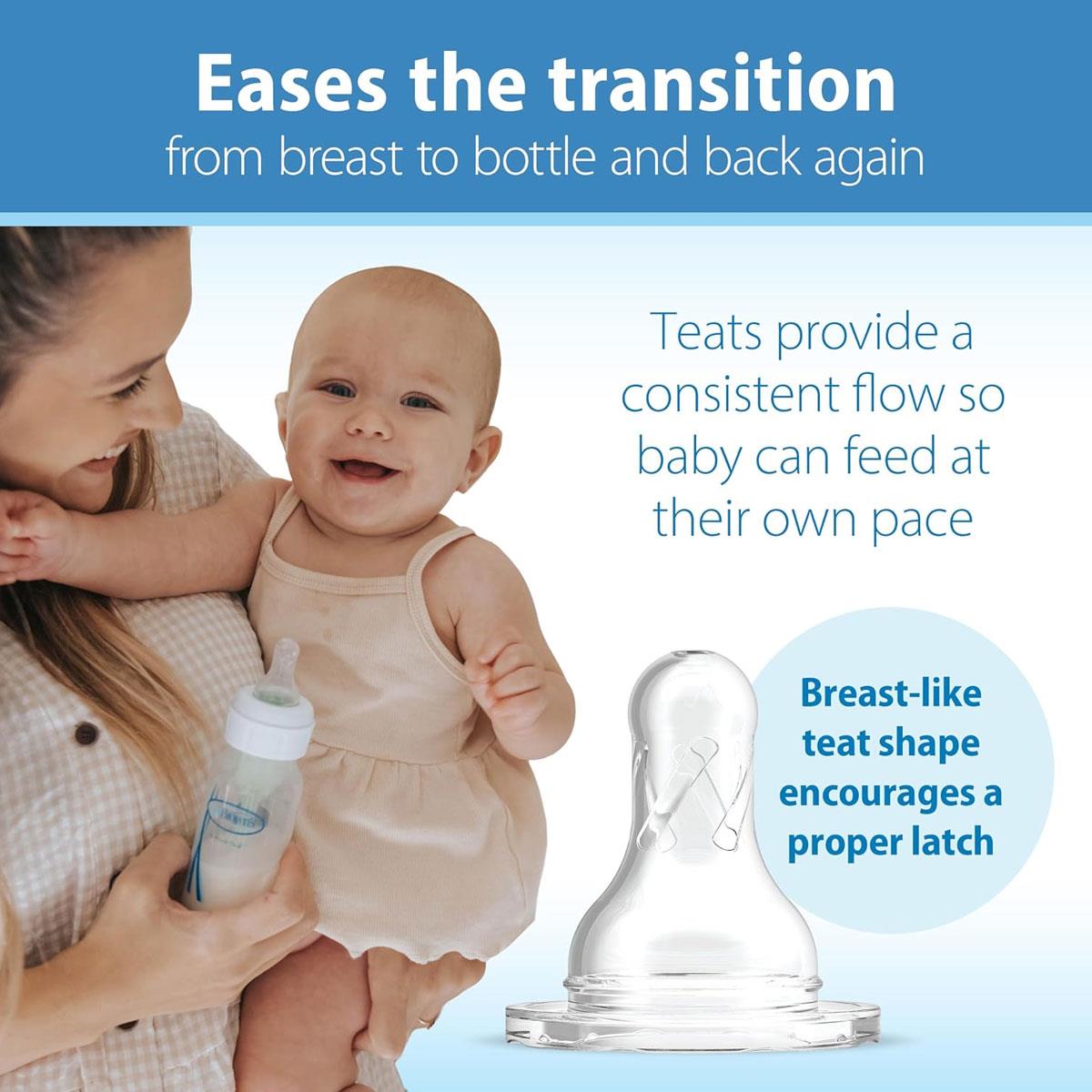 Dr Brown Options Narrow Neck Baby Bottle Teat Level 2 Medium Flow Silicone 3 Months+ Pack of 2 Transparent - Image 7