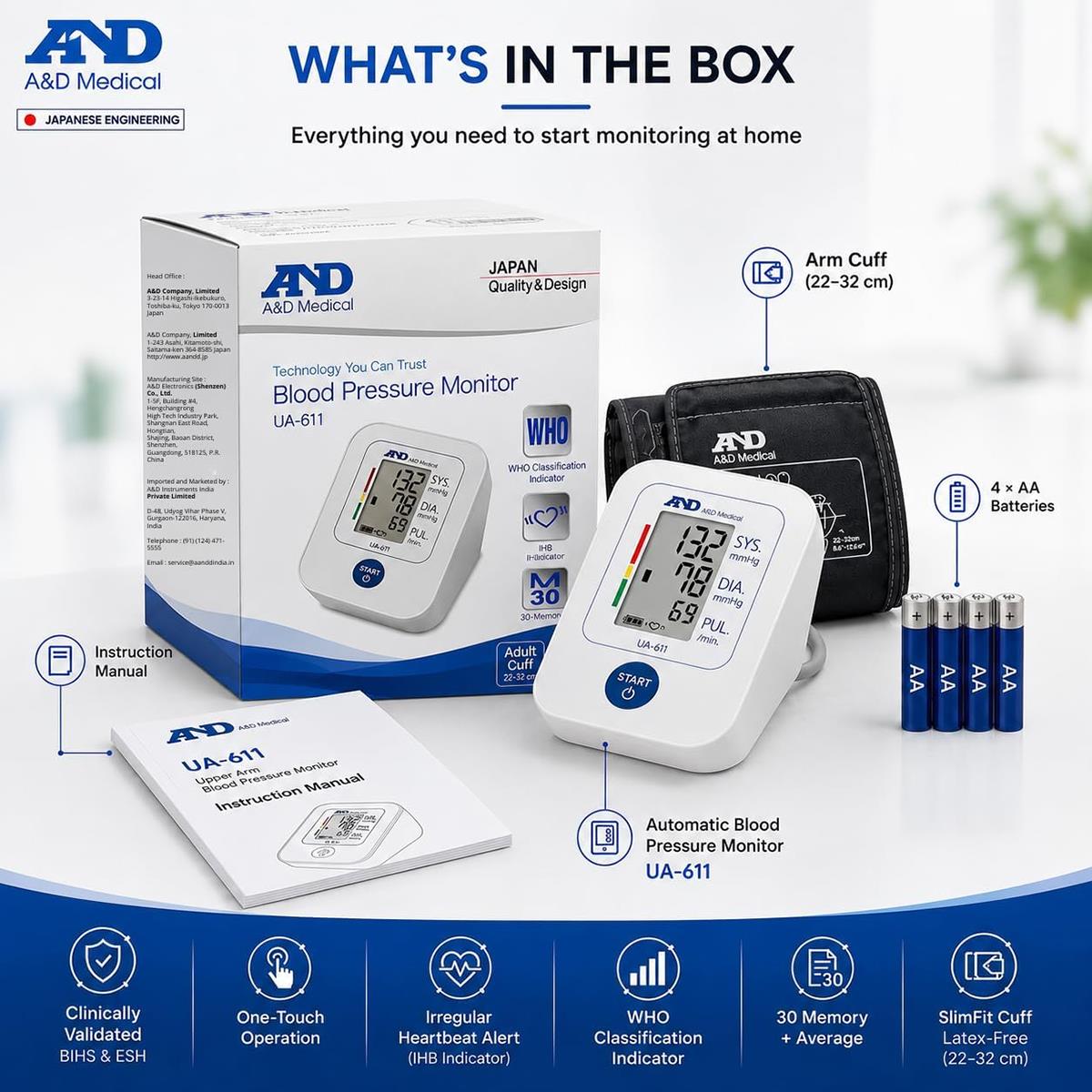 A&D Medical Digital Upper Arm Blood Pressure Monitor With 22-32cm SlimFit Cuff, IHB, WHO Indicator - Image 8