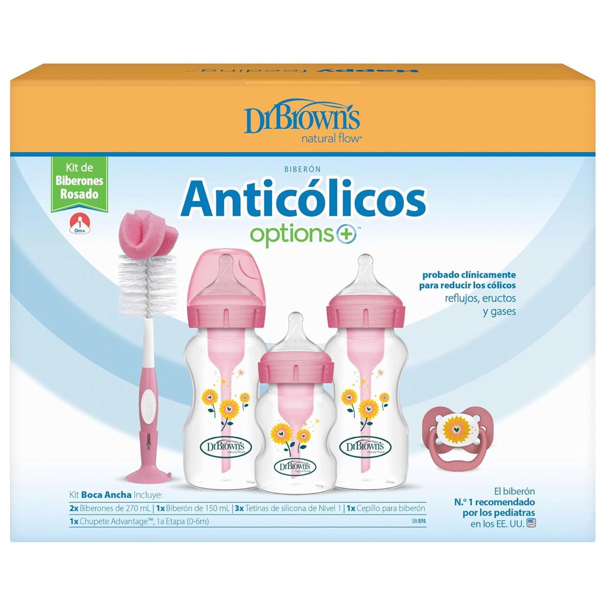 Dr Brown Options+ Anti-Colic Baby Bottle Gift Set 270ml Pink BPA-Free Slow Flow - Image 3
