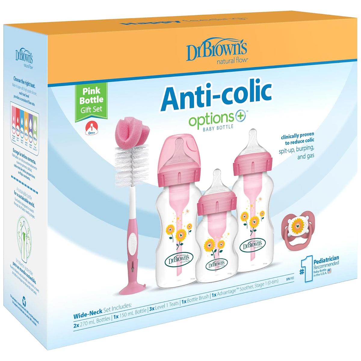 Dr Brown Options+ Anti-Colic Baby Bottle Gift Set 270ml Pink BPA-Free Slow Flow - Image 4