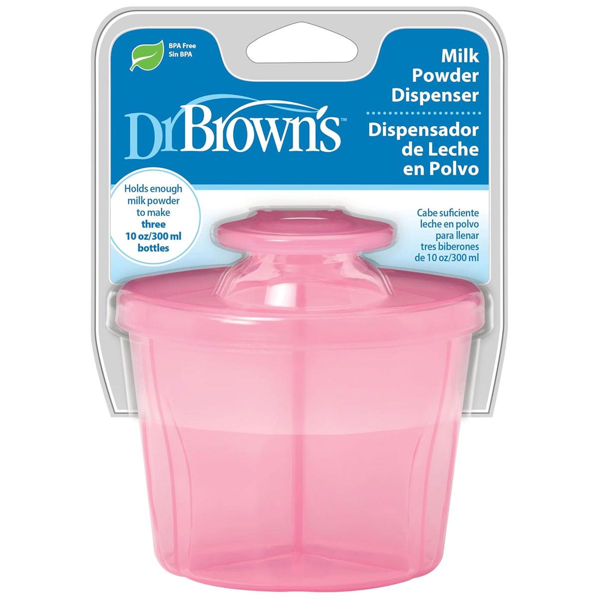 Dr Brown Baby Milk Powder Dispenser Travel Formula Container 3 Compartments Snap-On Lid Pink