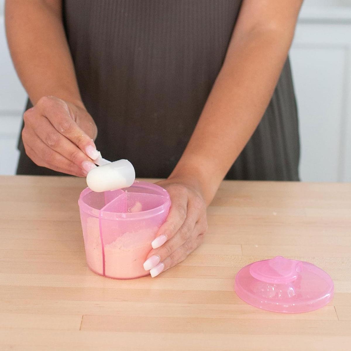 Dr Brown Baby Milk Powder Dispenser Travel Formula Container 3 Compartments Snap-On Lid Pink - Image 3