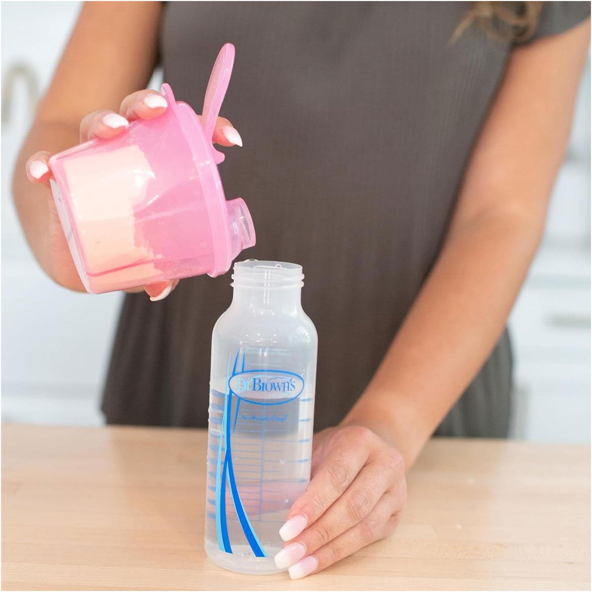 Dr Brown Baby Milk Powder Dispenser Travel Formula Container 3 Compartments Snap-On Lid Pink - Image 6