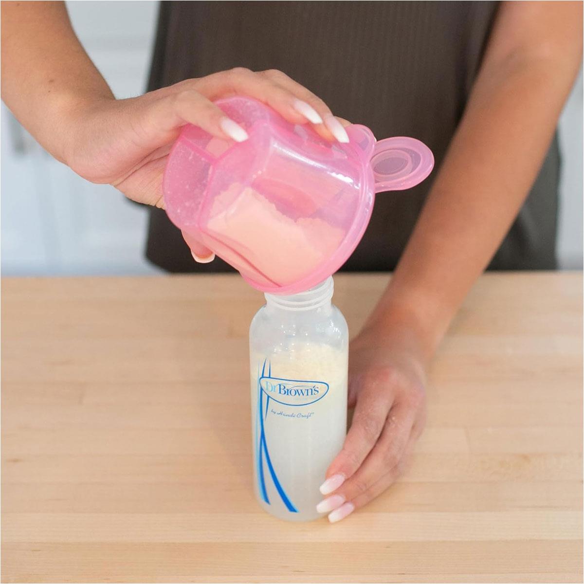 Dr Brown Baby Milk Powder Dispenser Travel Formula Container 3 Compartments Snap-On Lid Pink - Image 8