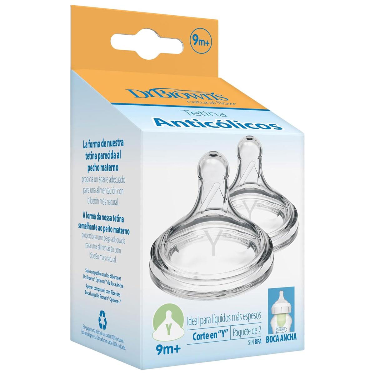 Dr Brown Options+ Y-Cut Cereal Teat Wide-Neck Fast Flow Silicone 9 Months+ Transparent - Image 2