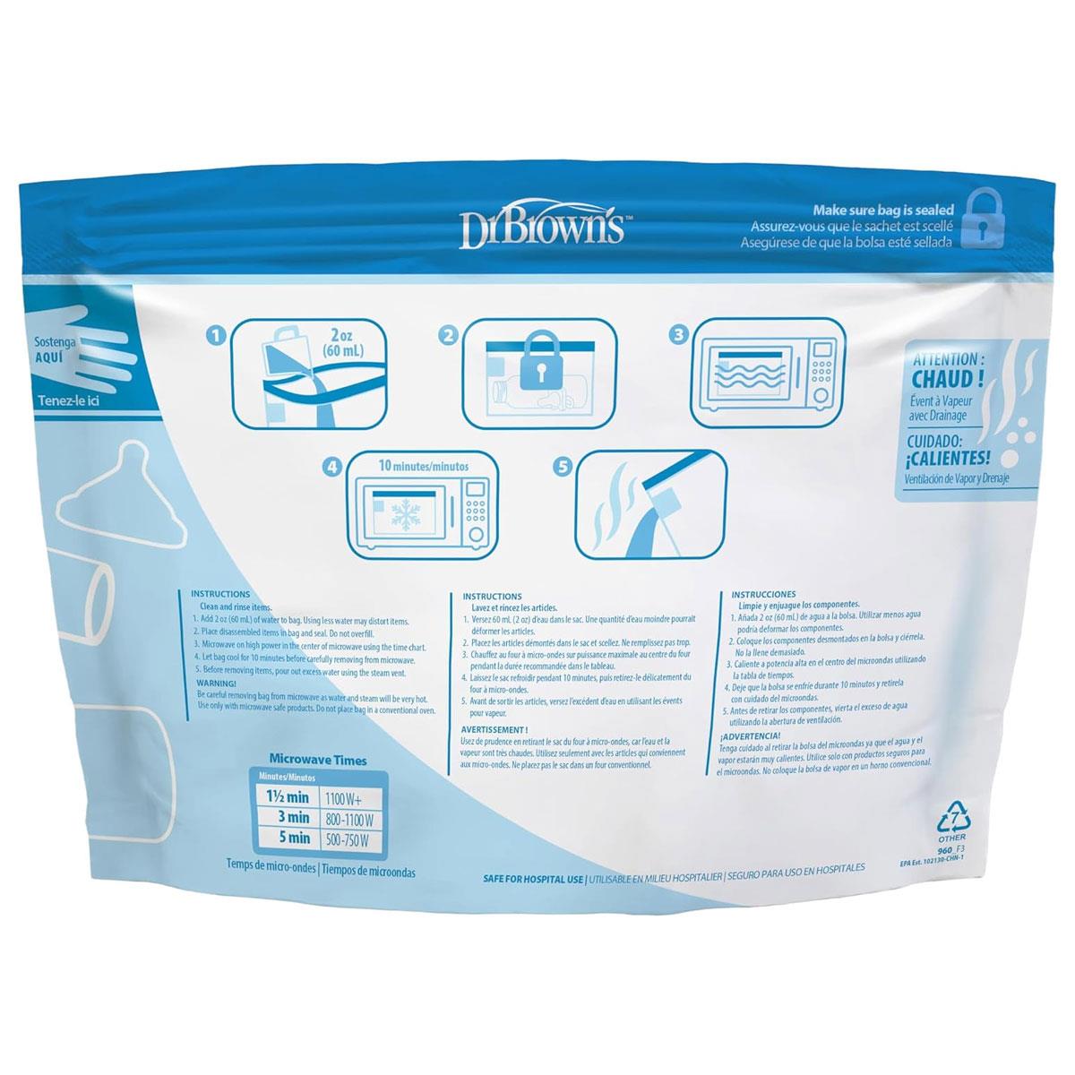 Dr Brown Microwave Steam Sterilizer Bags Baby Bottle Travel Reusable 5 Pack BPA-Free - Image 10
