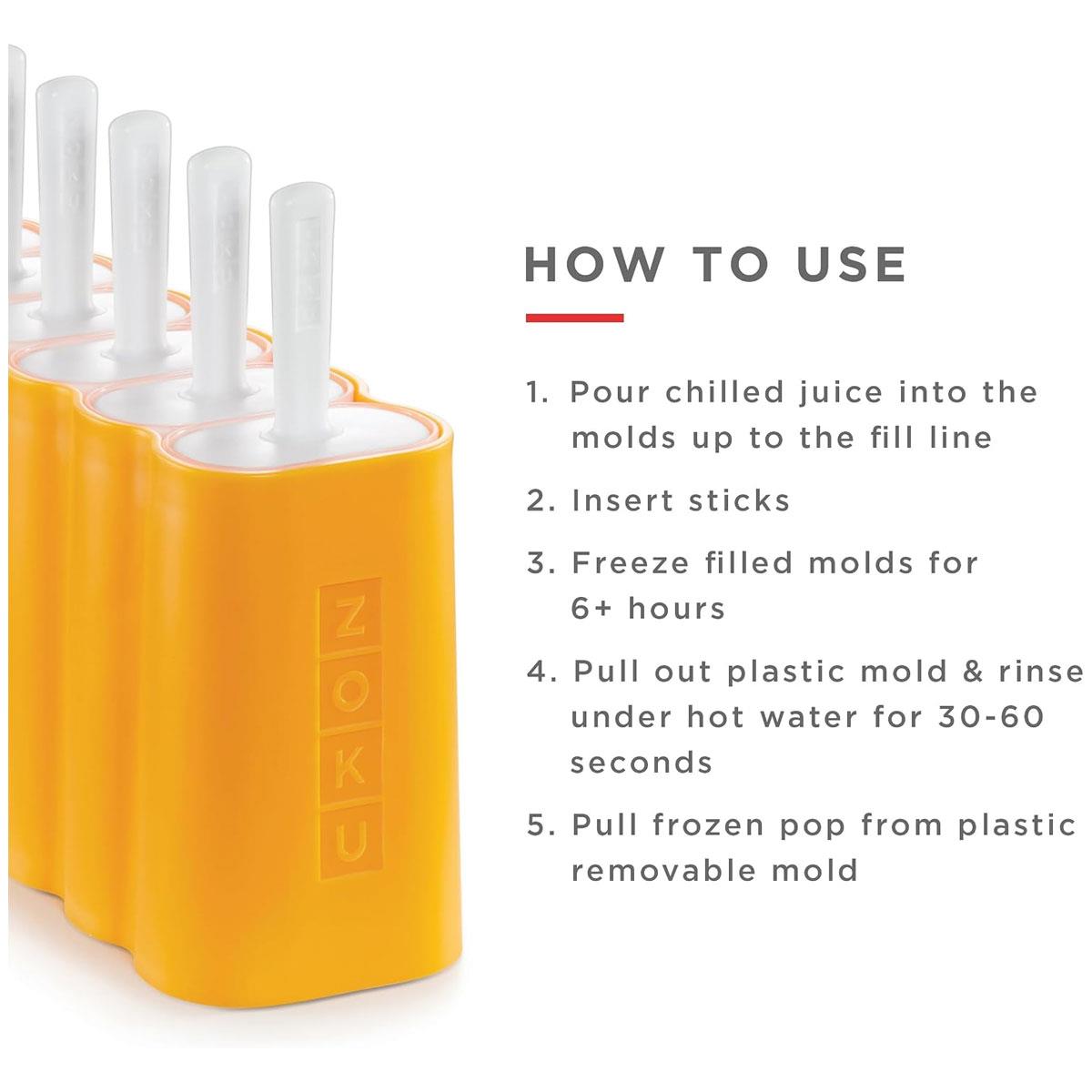 Zoku Mod Ice Lolly Pop Mould Set of 6 Orange BPA-Free Polypropylene Reusable Popsicle Moulds with Drip Guards - Image 2