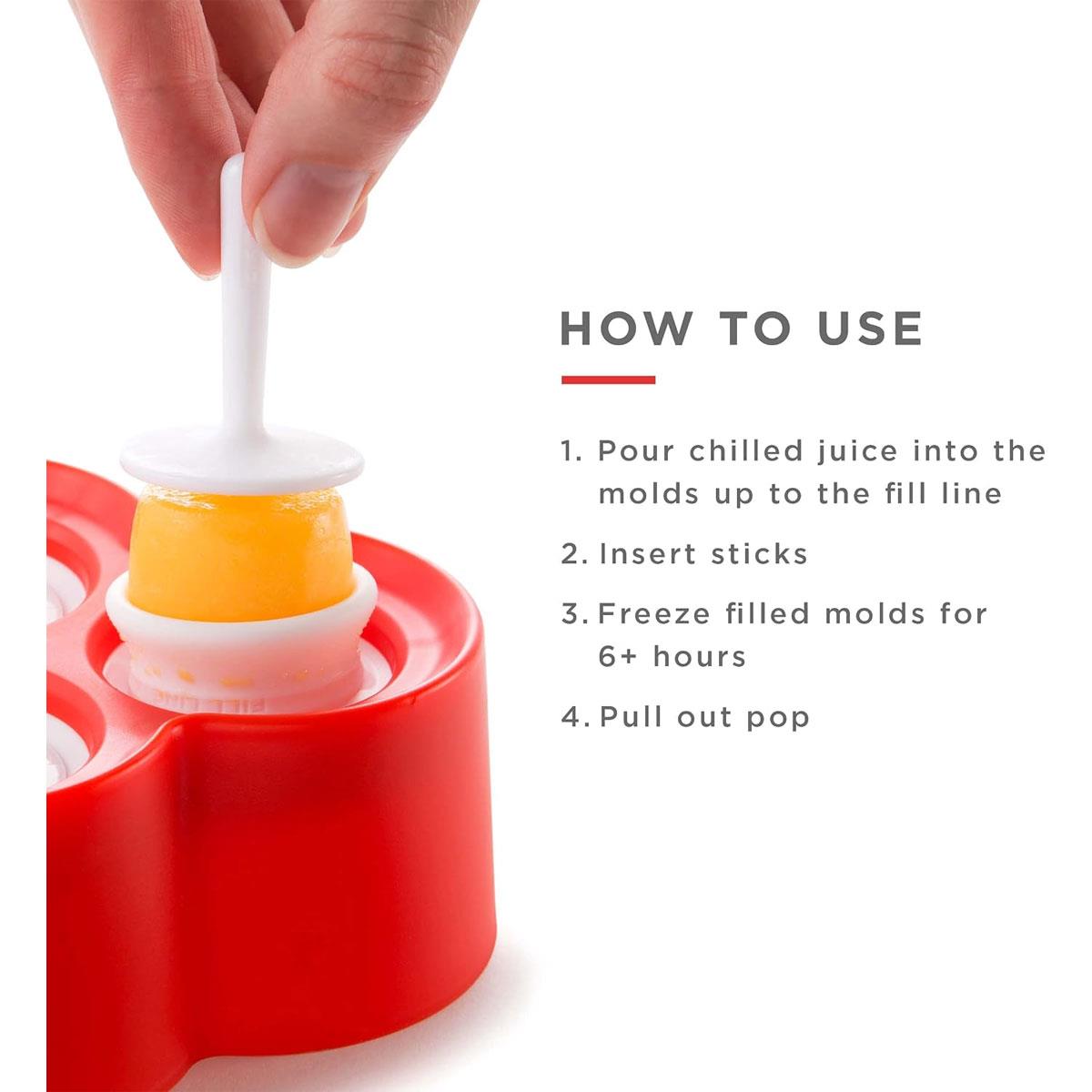 Zoku Mini Ice Pop Moulds - Red 9 Reusable Silicone Popsicle Moulds with Drip Guard Sticks - Image 3