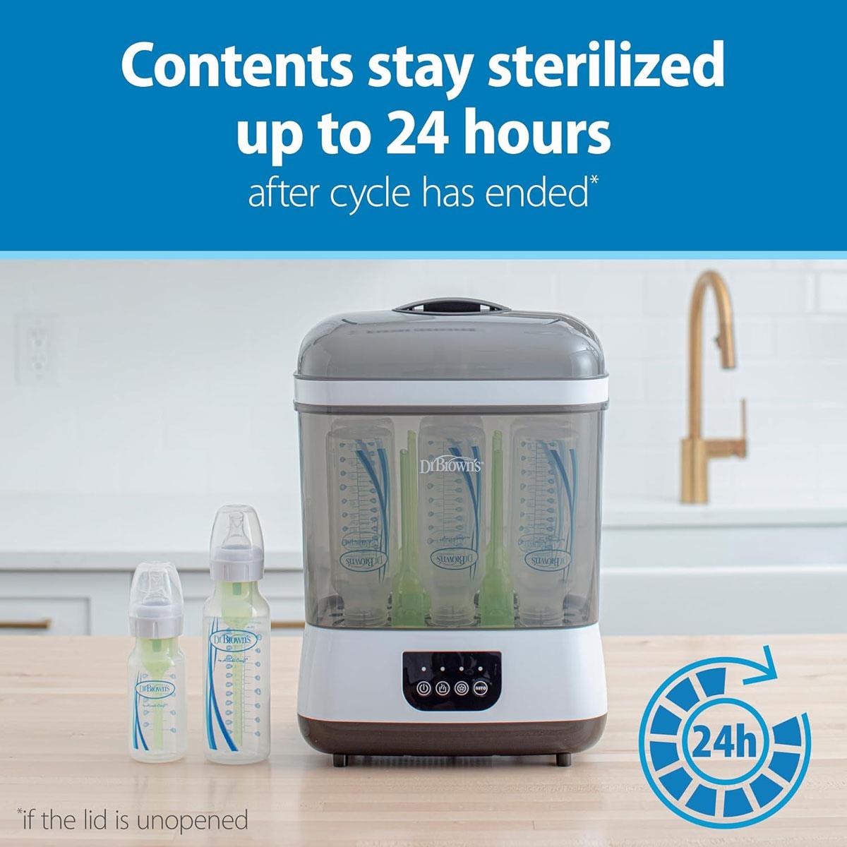 Dr Brown All-in-One Baby Bottle Steriliser and Dryer Steam HEPA Filter 6 Bottle Capacity White/Grey - Image 5