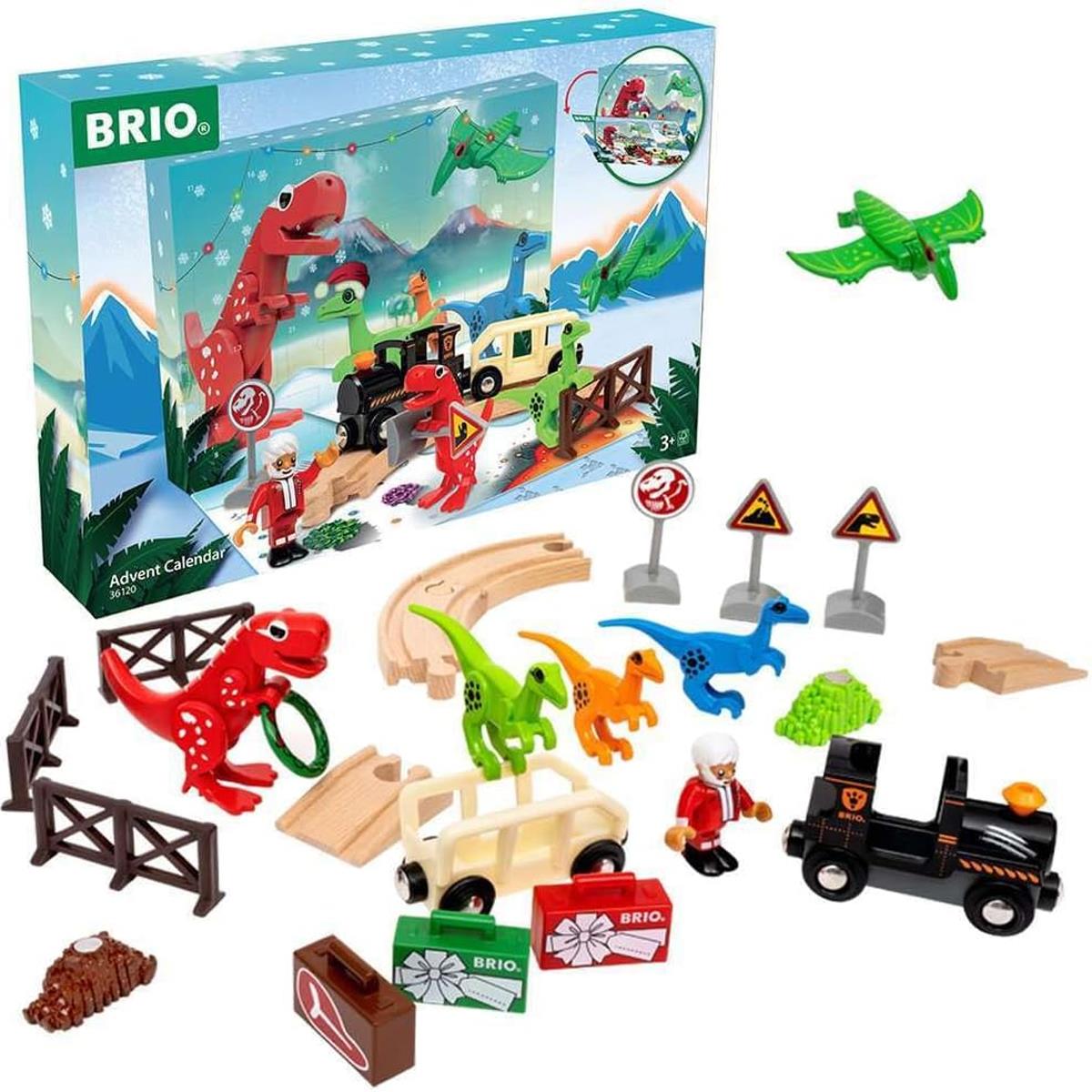 BRIO World Advent Calendar 2025 Dinosaur Christmas Railway Set With Train Wagon Wooden Tracks And Figures