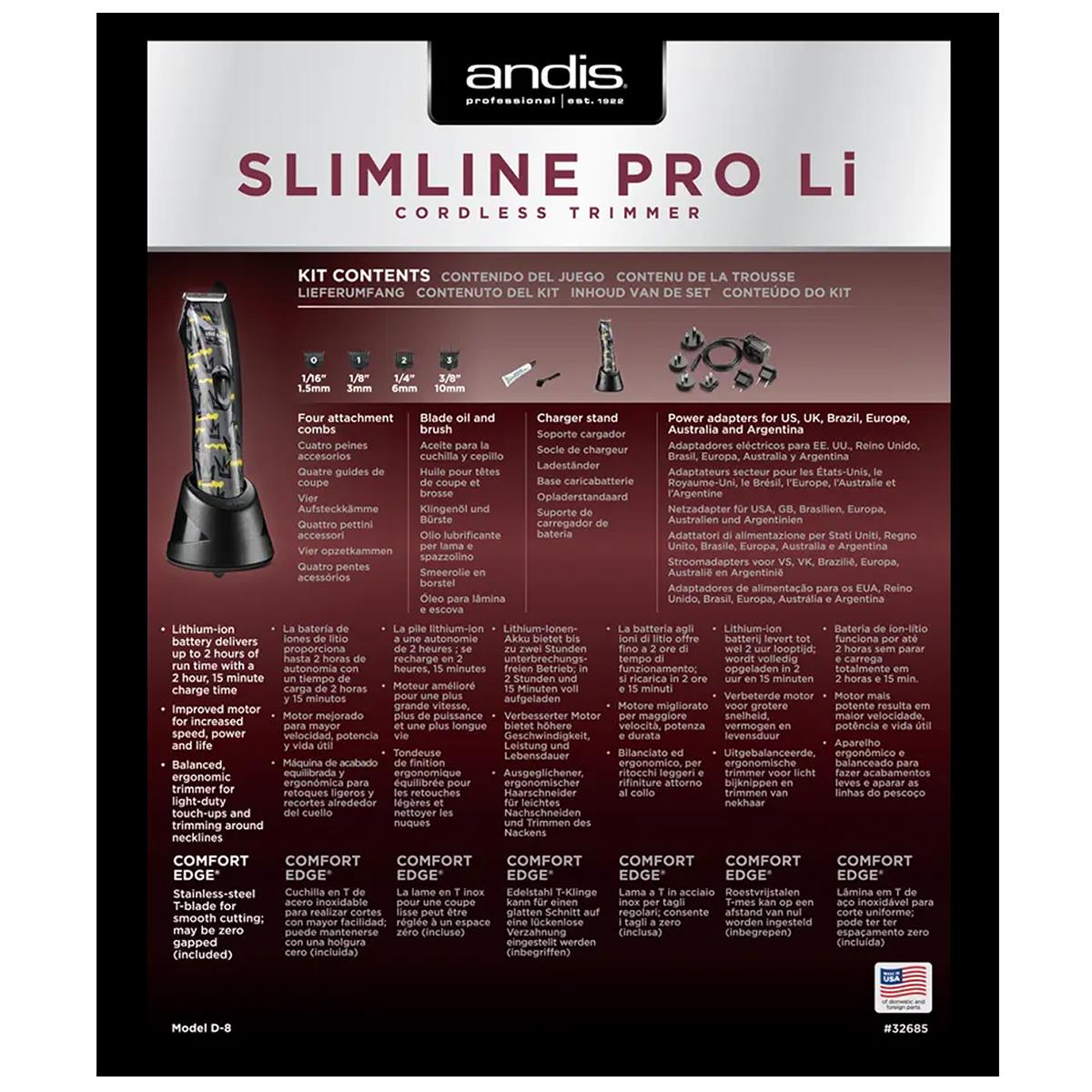 Andis Slimline Pro Li Cordless Hair Trimmer Lithium-Ion Rechargeable, T-Blade, 6,000 SPM, Dual Voltage 100-240V - Image 6