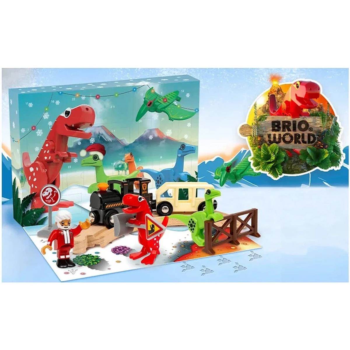 BRIO World Advent Calendar 2025 Dinosaur Christmas Railway Set With Train Wagon Wooden Tracks And Figures - Image 5