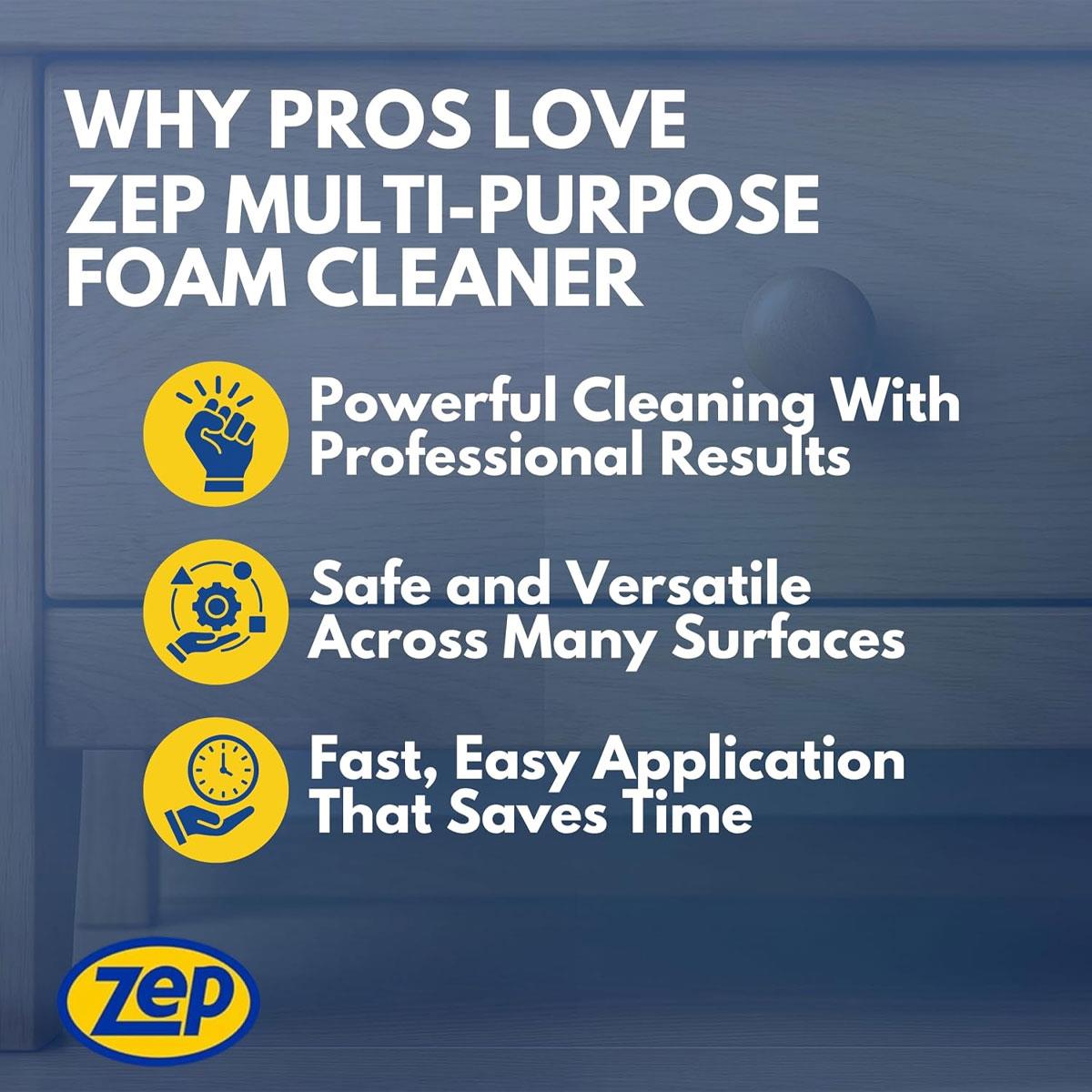 Zep Multi-Purpose Foam Cleaner 500ml Aerosol - Anti-Static Multi-Surface Stain Remover for Walls Furniture & Upholstery - Image 4