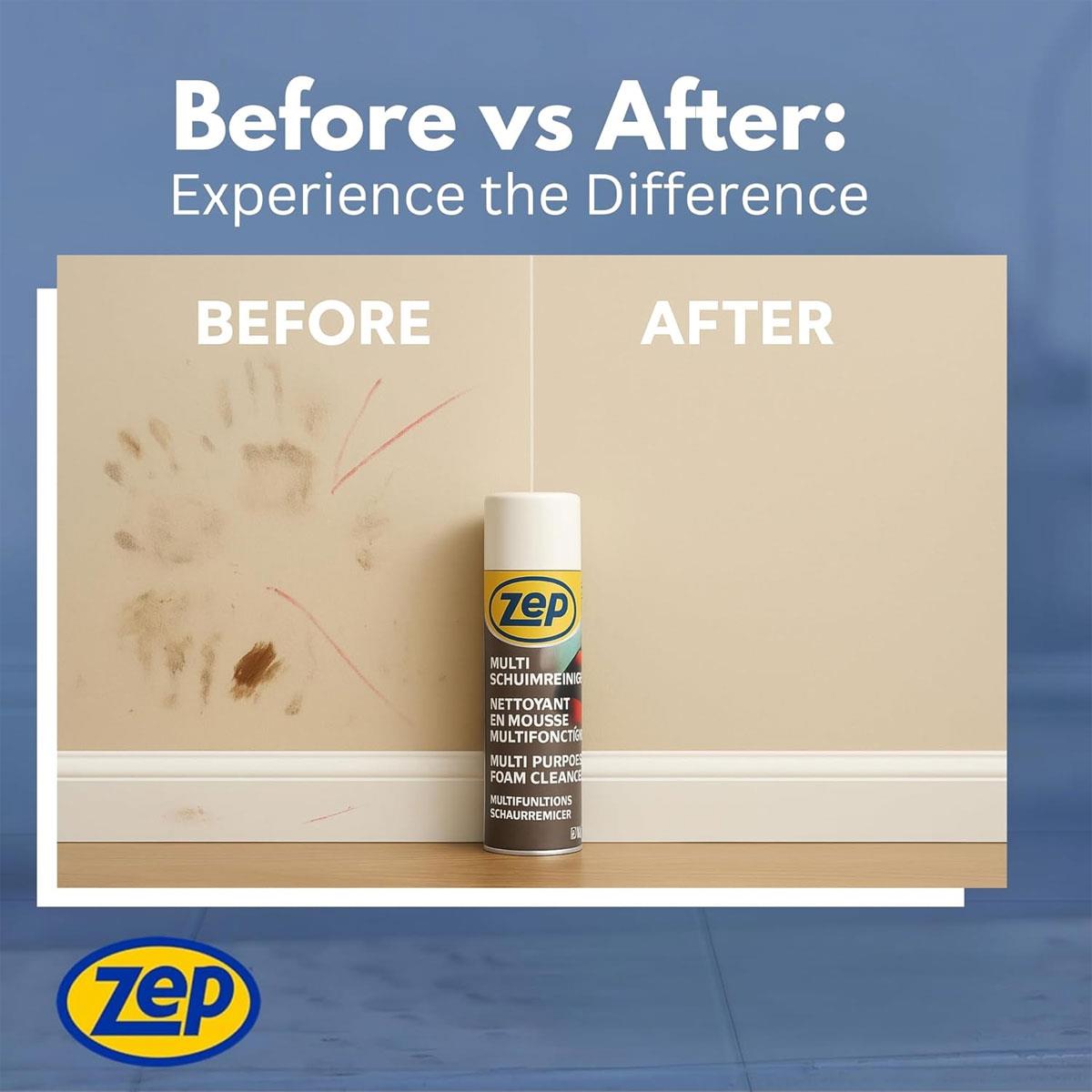 Zep Multi-Purpose Foam Cleaner 500ml Aerosol - Anti-Static Multi-Surface Stain Remover for Walls Furniture & Upholstery - Image 6