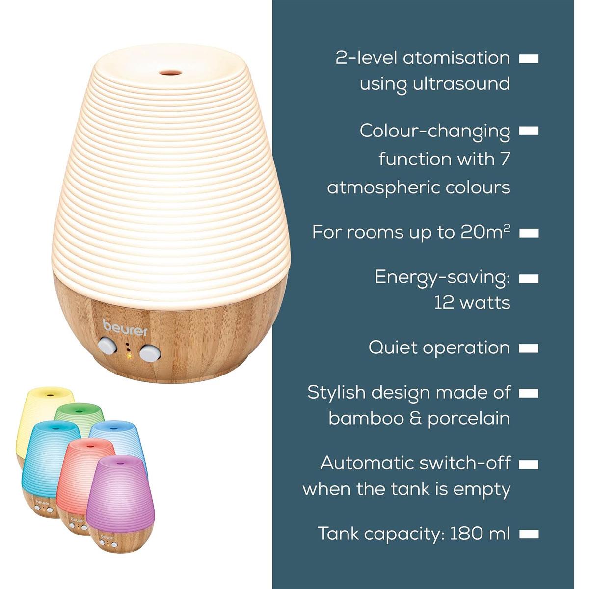 Beurer Aroma Diffuser Ultrasonic Bamboo & Porcelain 180ml Colour-Changing LED - Image 8