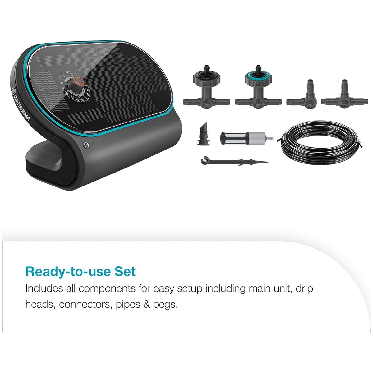 GARDENA AquaBloom L Solar-Powered Automatic Irrigation System 20 m Drip Tube 30 Plants 14 Programs Patio & Raised Beds - Image 6
