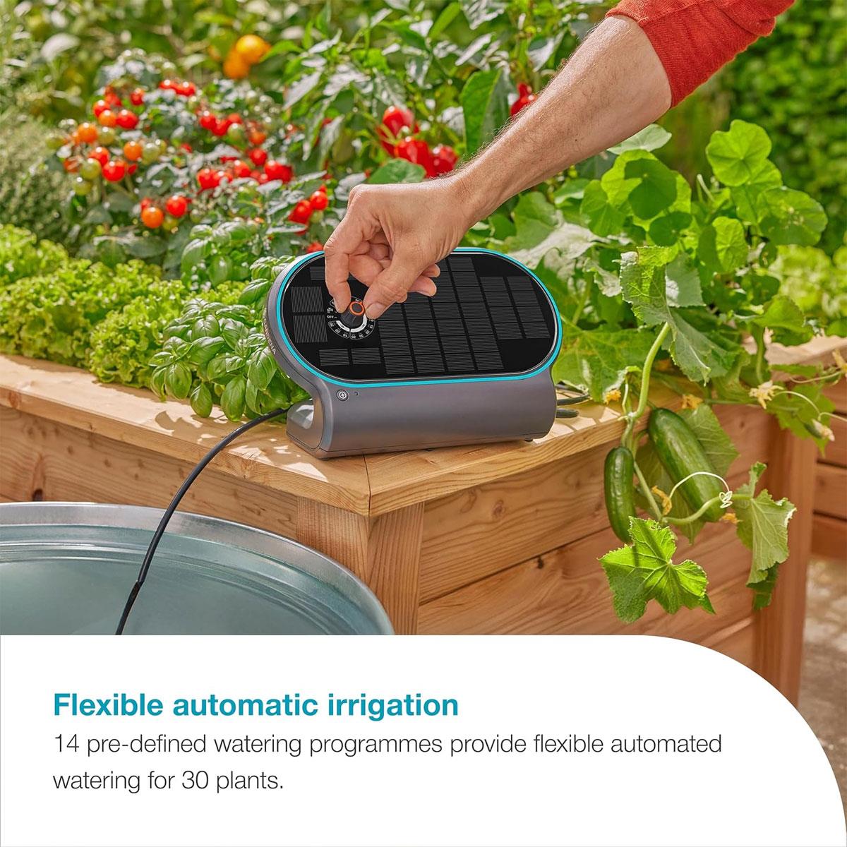 GARDENA AquaBloom L Solar-Powered Automatic Irrigation System 20 m Drip Tube 30 Plants 14 Programs Patio & Raised Beds - Image 7