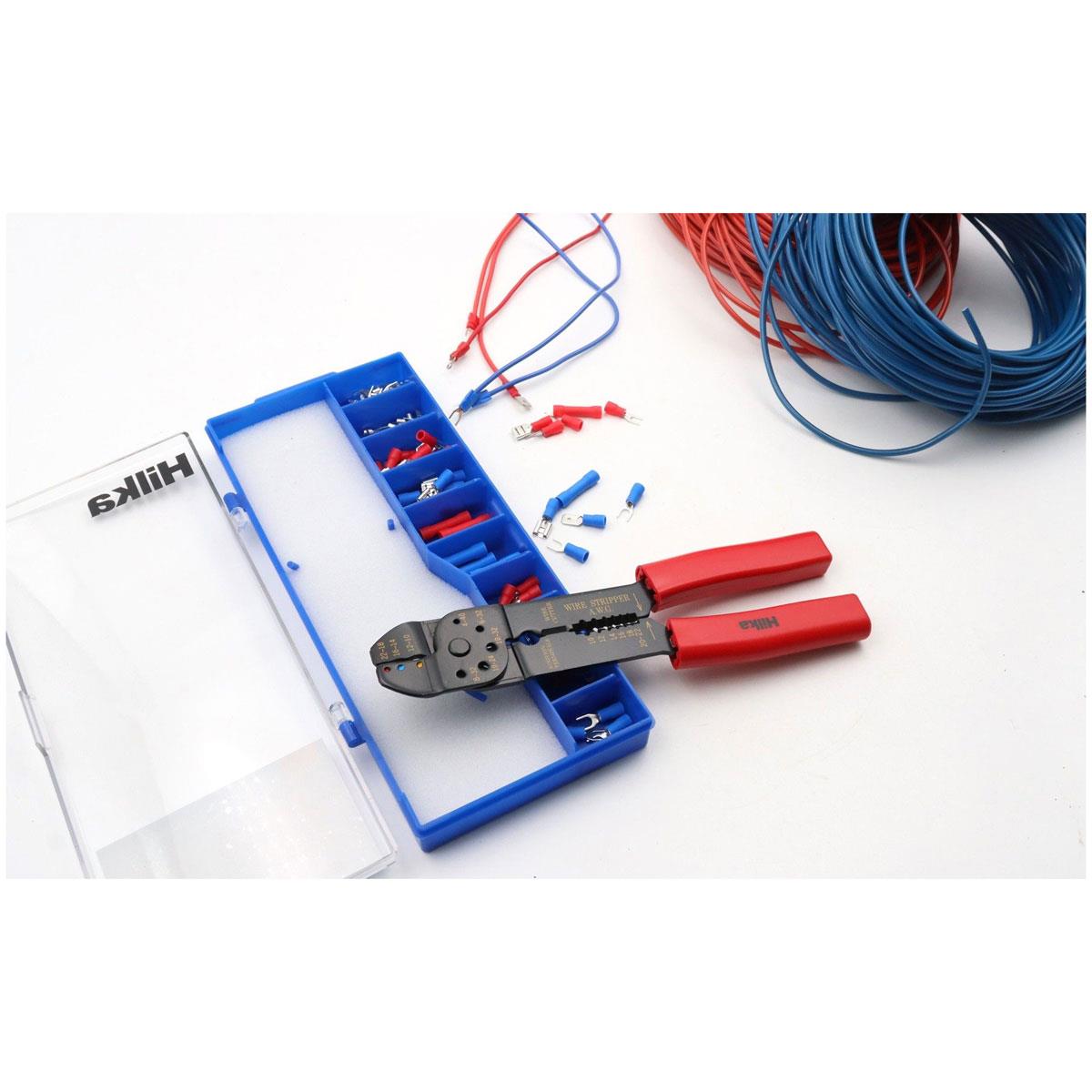 Hilka 8.5 Inch Crimping Tool with 100 Piece Terminal Set Ergonomic Handle Wire Stripper Electrical Cable Crimper - Image 4