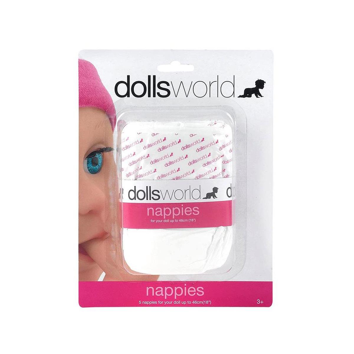 Dolls World Classic Doll Nappies 5 Pack Adjustable Pretend Diapers For Dolls Up To 46cm Dolls Accessories Ages 3+ - Image 3