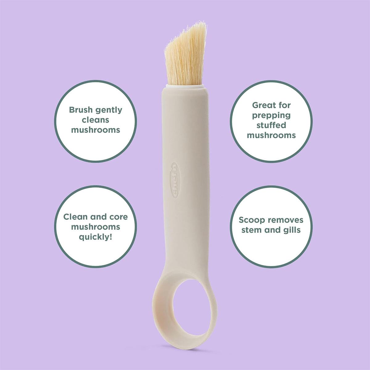 Chef'n ShroomBroom Mushroom Cleaning Brush & Corer 5.38-Inch Taupe 2-in-1 Mushroom Prep Tool - Image 4